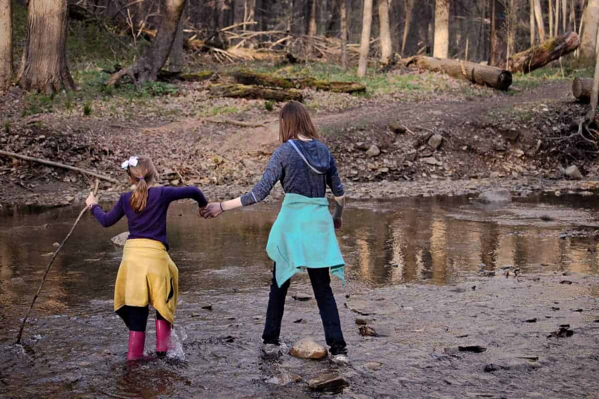 How to Get Kids Outside During the School Year - Wading in the Creek