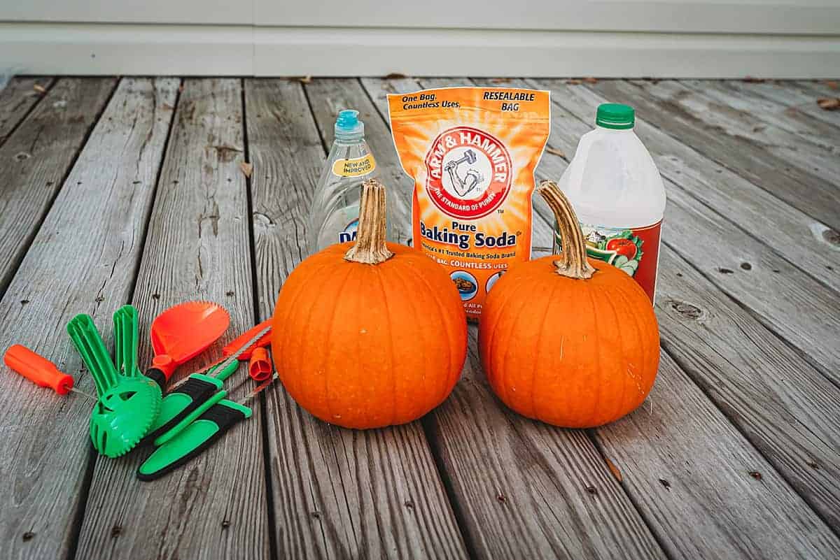fall outdoor STEM experiments for kids - erupting pumpkins