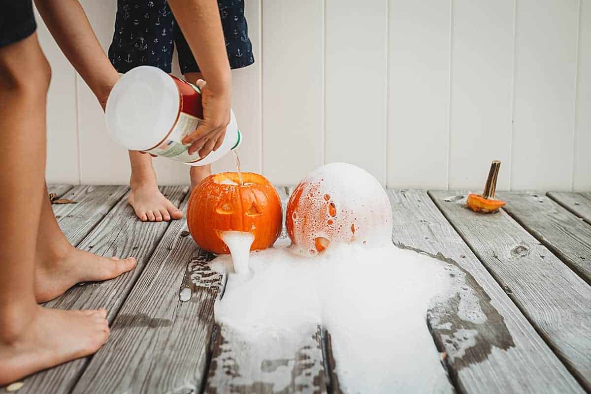 Making pumpkin volcanoes with kids