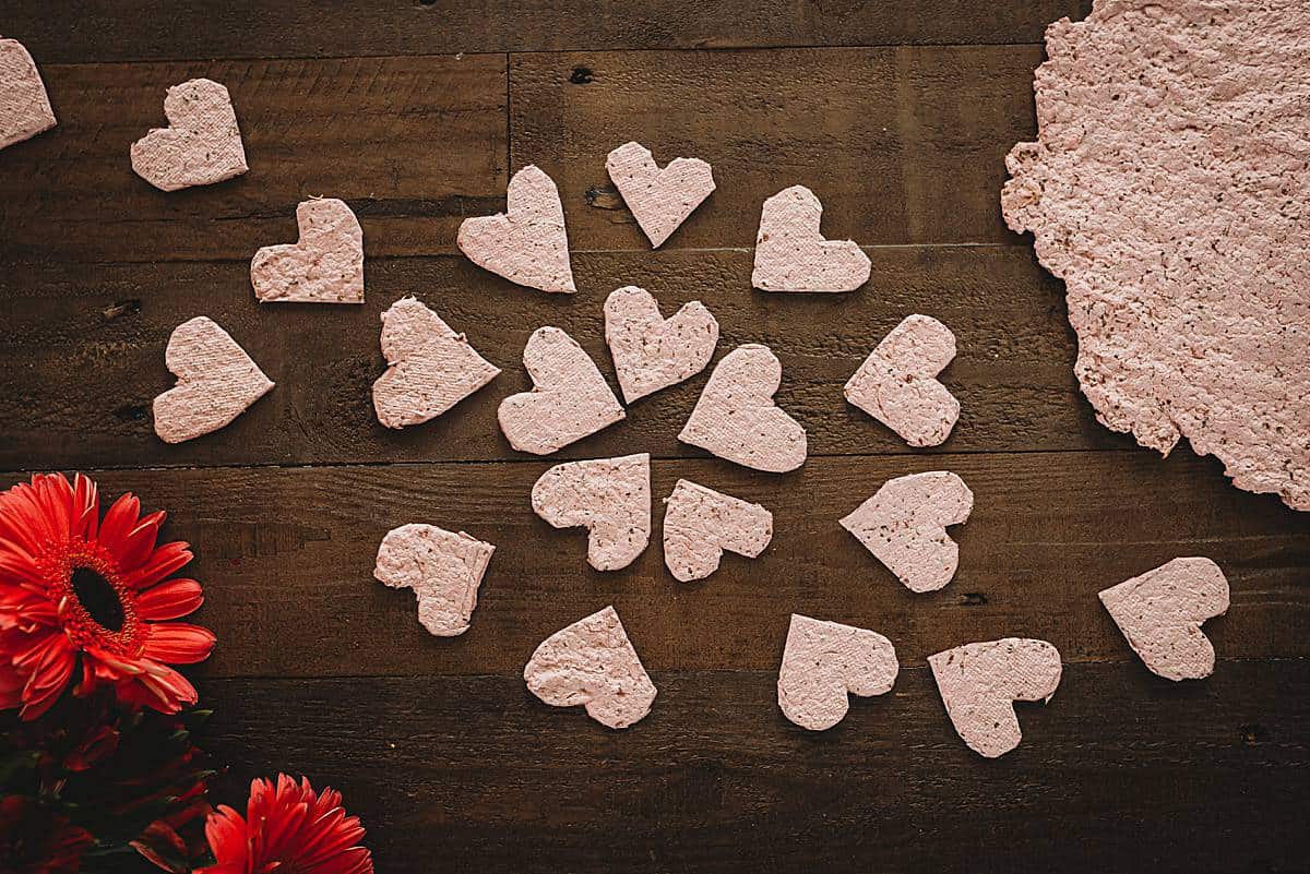 DIY earth friendly recycled plantable seed paper valentines