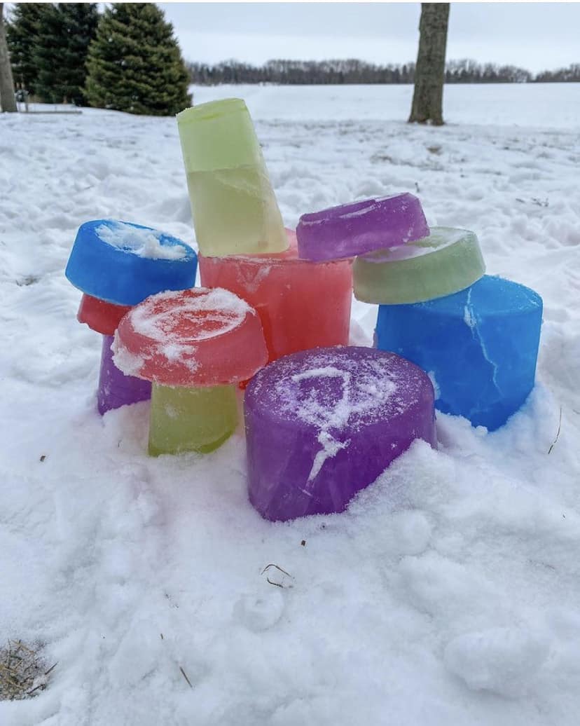 Building with ice blocks - outdoor snow day activities for kids