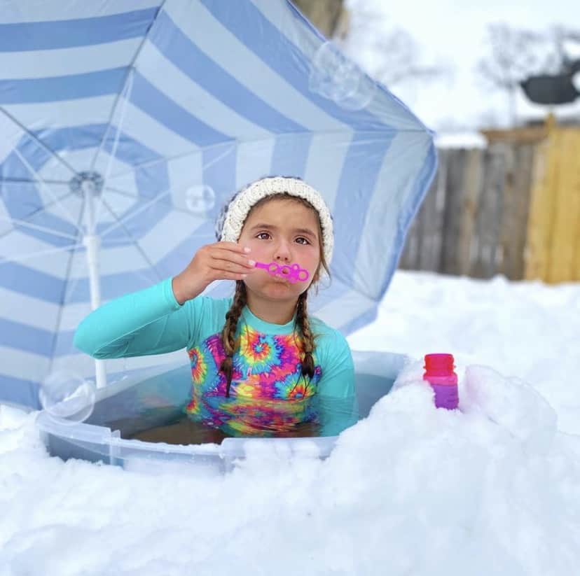 DIY outdoor hot tub - snow day activities for kids