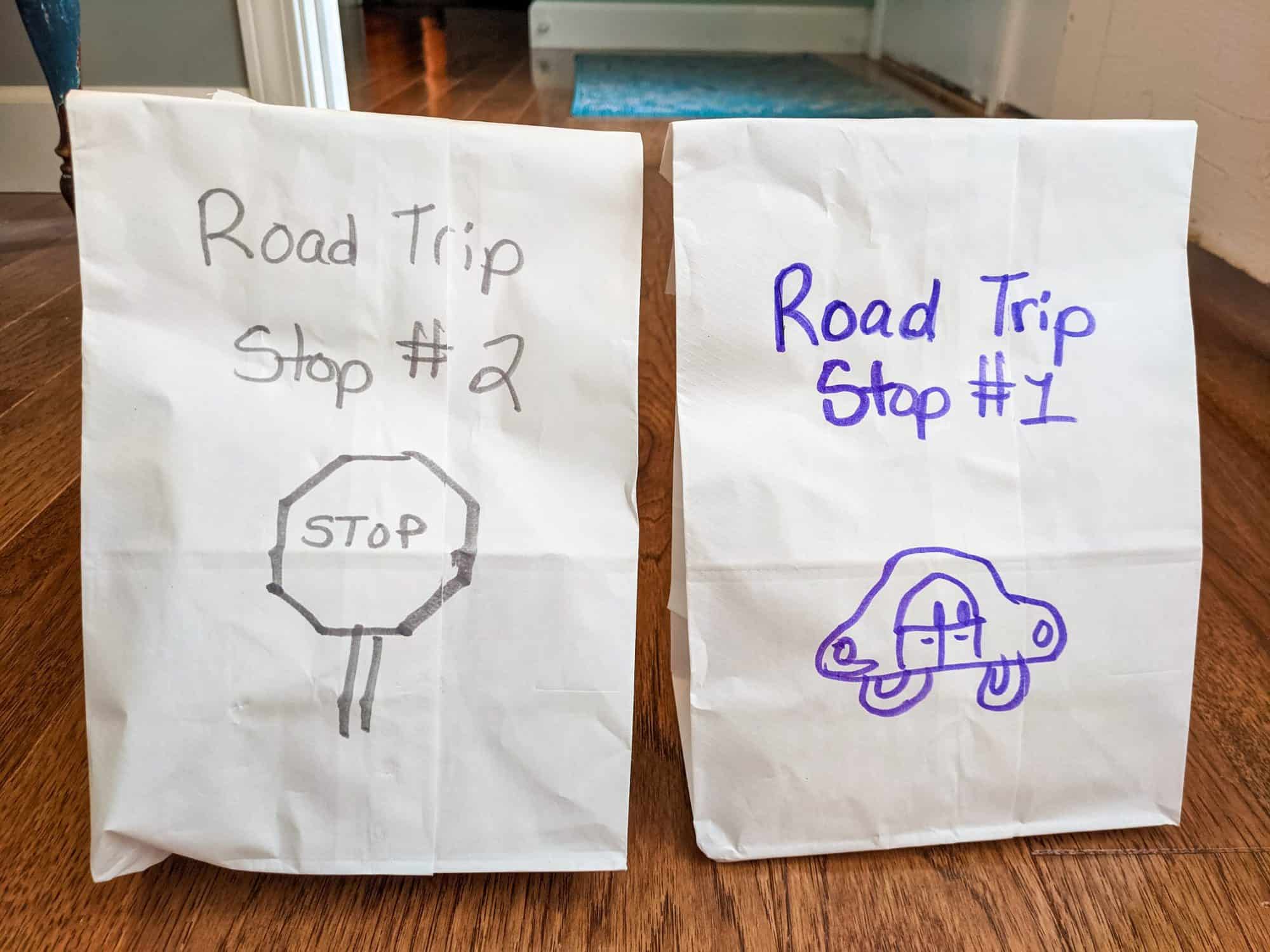 Screen free road trip ideas with kids - surprise bags, goody bags