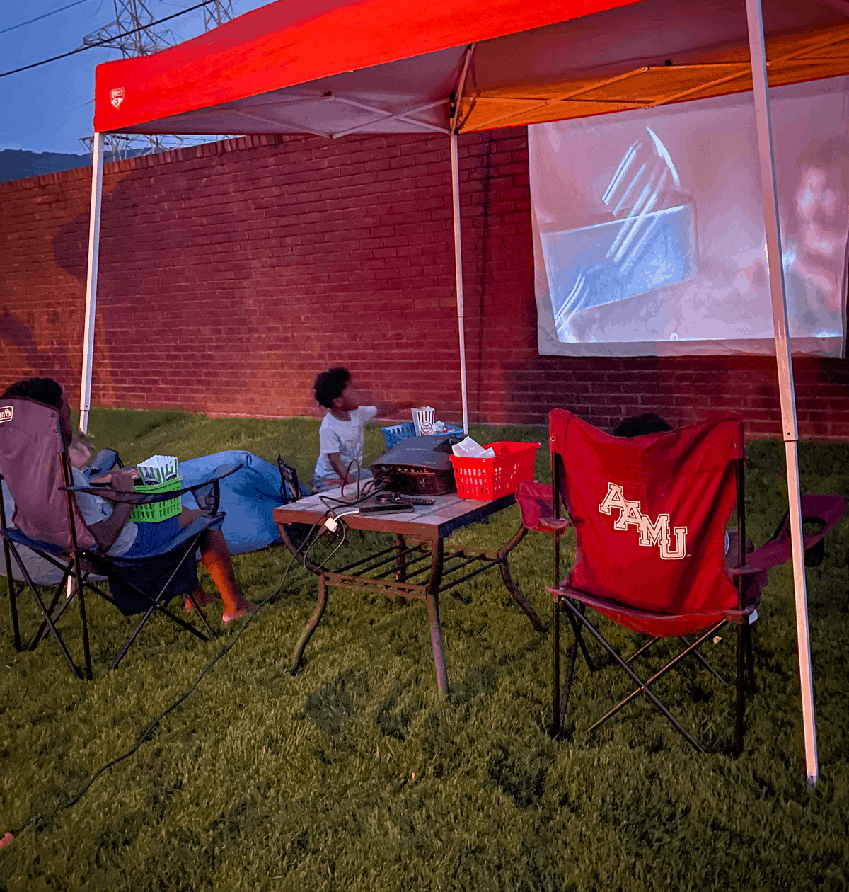 movie night set up with tent