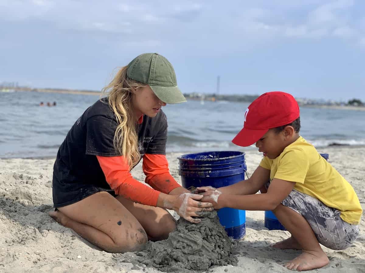 Sand castle building with kids- stack high
