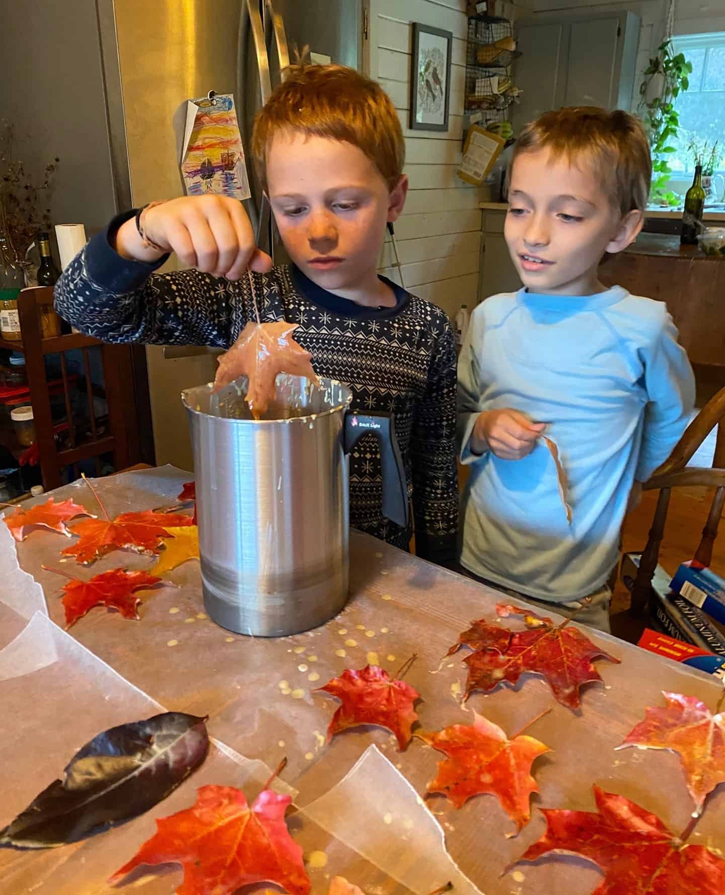 FAll leaf fun for kids - leaf crafts - leaf dipping beeswax