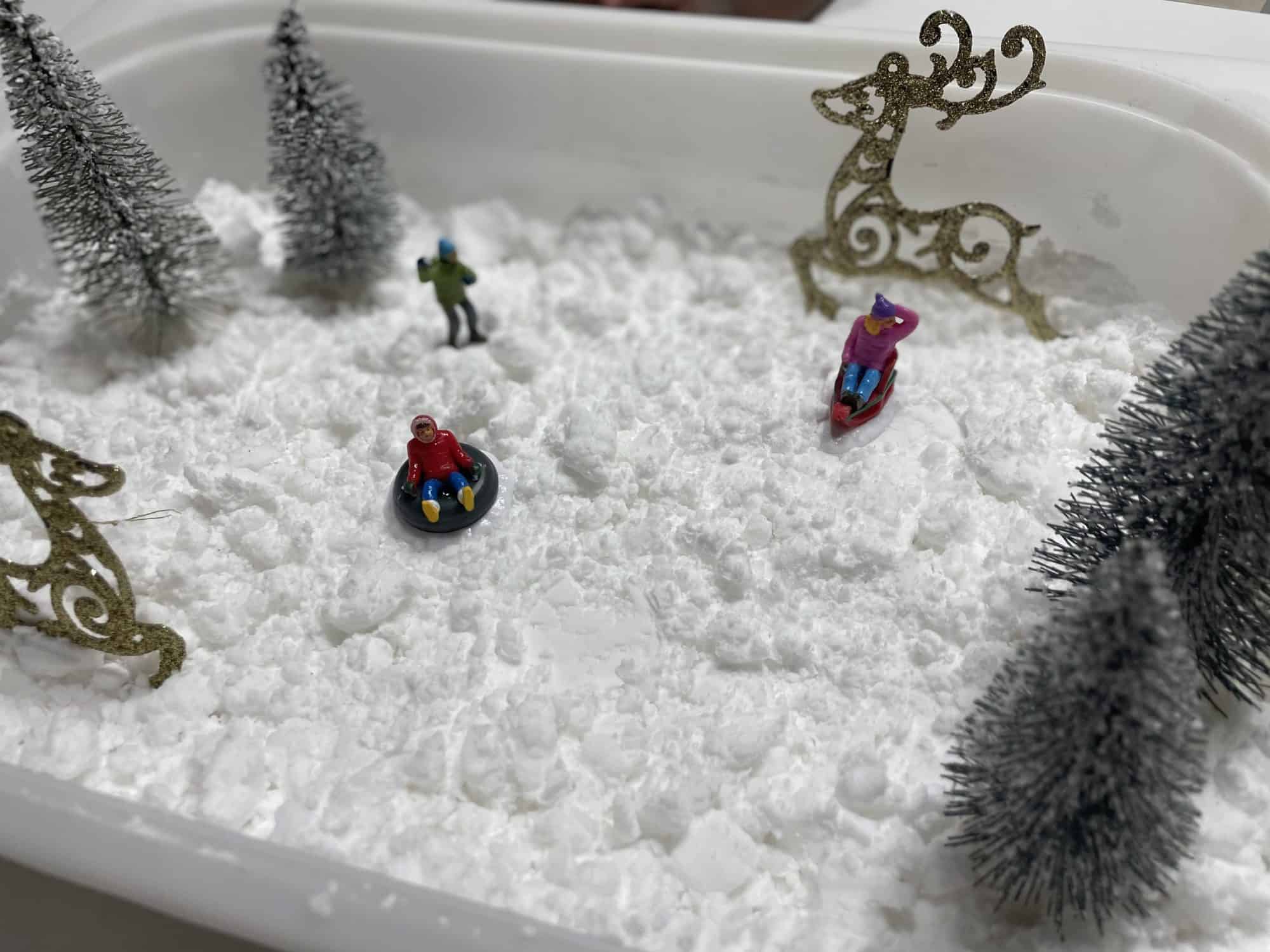 diy snow recipes for kids - setting up a winter sensory bin