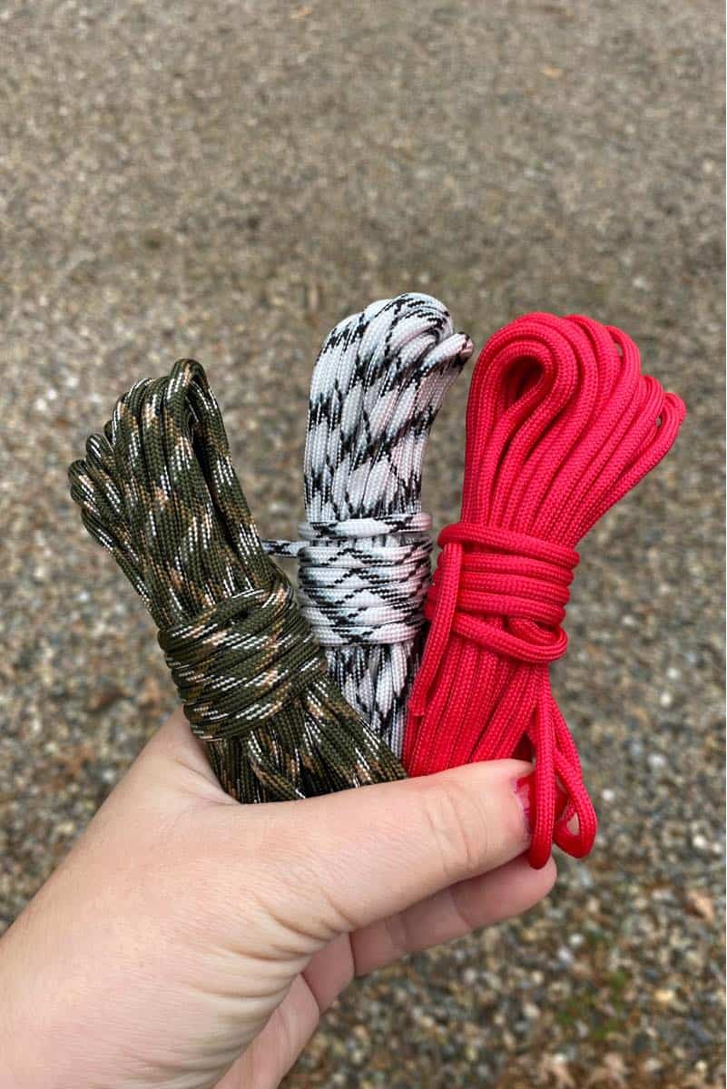 paracord used for making hiking sticks with kids