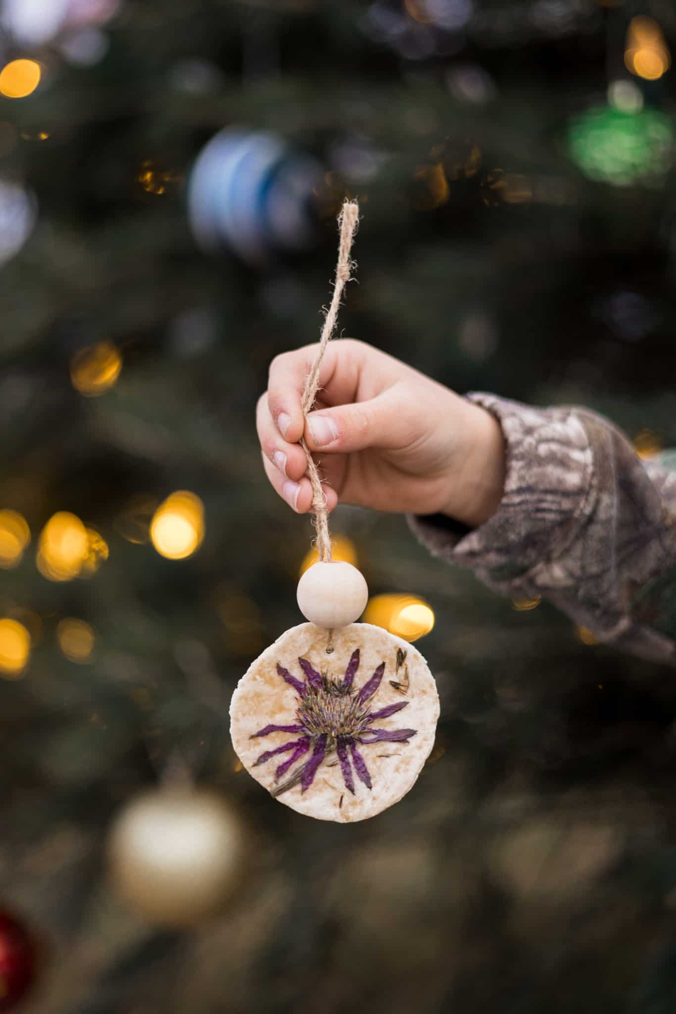 Pressed flower on salt dough - easy nature inspired holiday ornaments to make with your kids