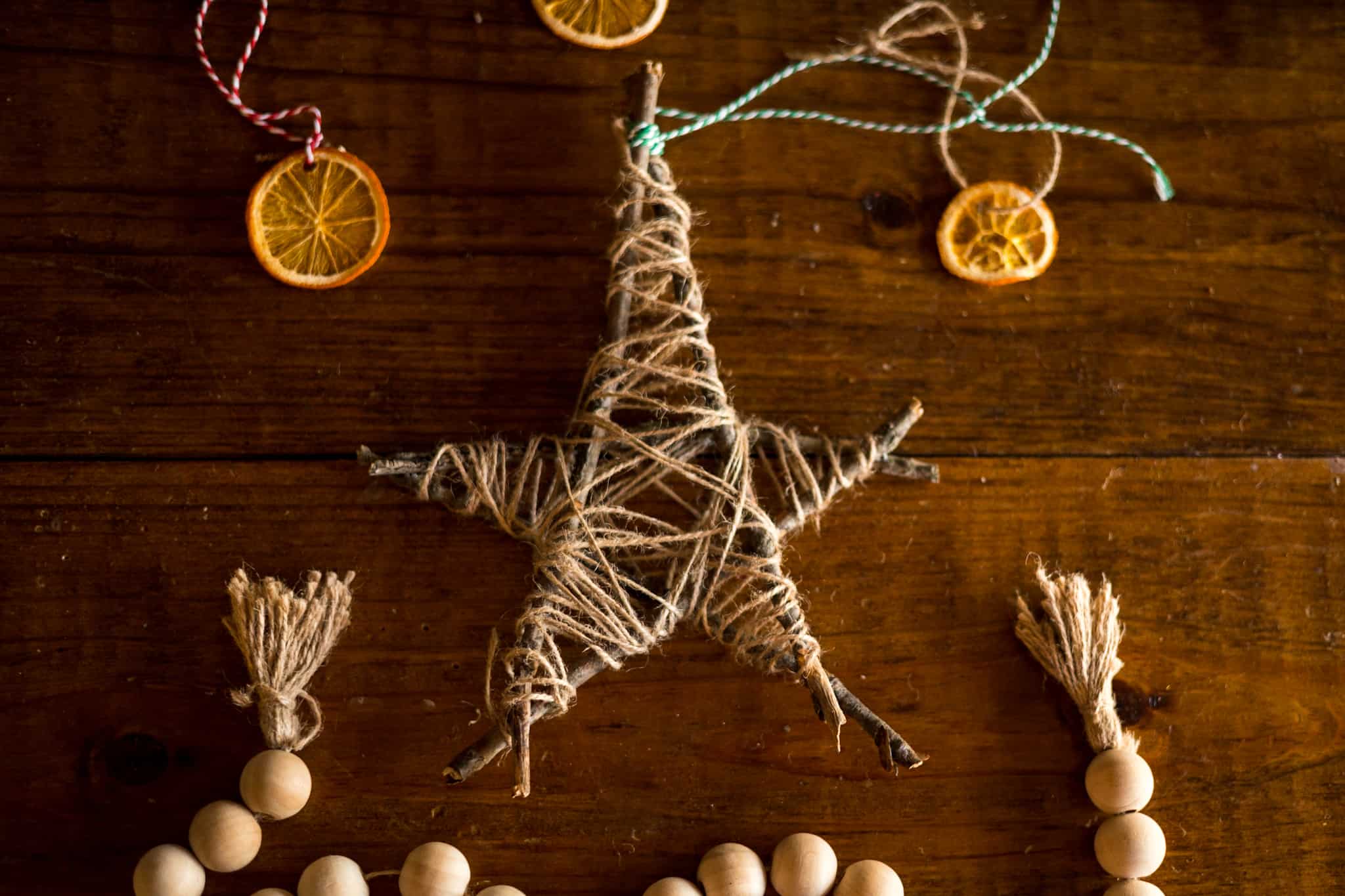 Twig star wrapped in twine - holiday ornaments made from nature