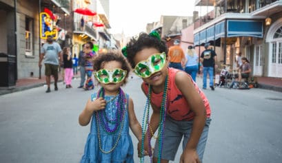 Two children in face masks in New Orleans