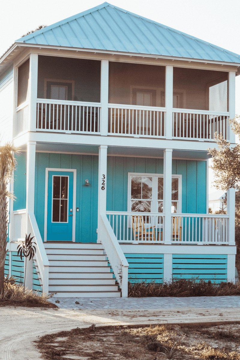 Teal Blue colored beach house