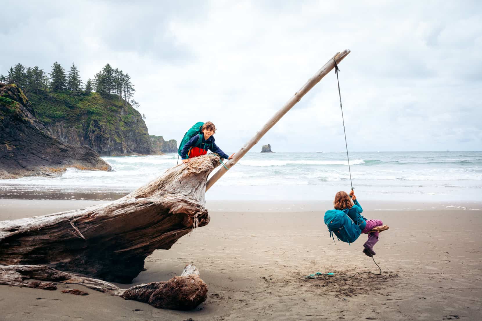 Backpacking on the beach with kids