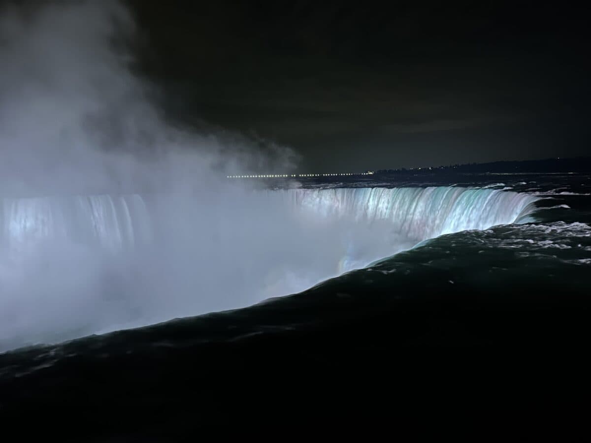 Horseshoe Falls, Niagara Falls, Canada at night lit up 