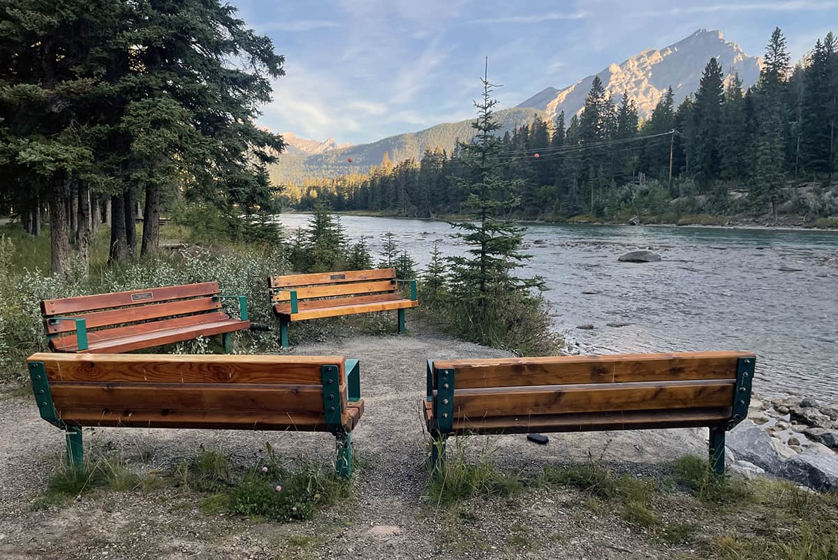 Perfect picnic spot with kids along the Bow River in Banff
