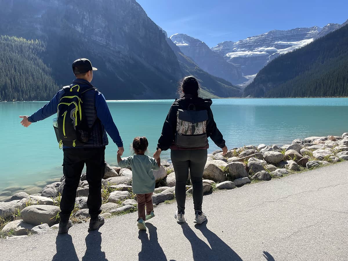 Family photo at Lake Louise in Banff