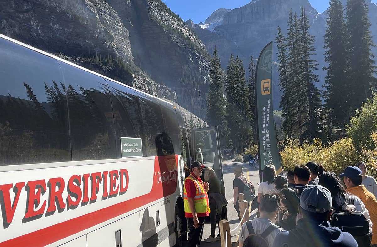Parks Canada shuttle between Moraine Lake and Lake Louise in Banff.