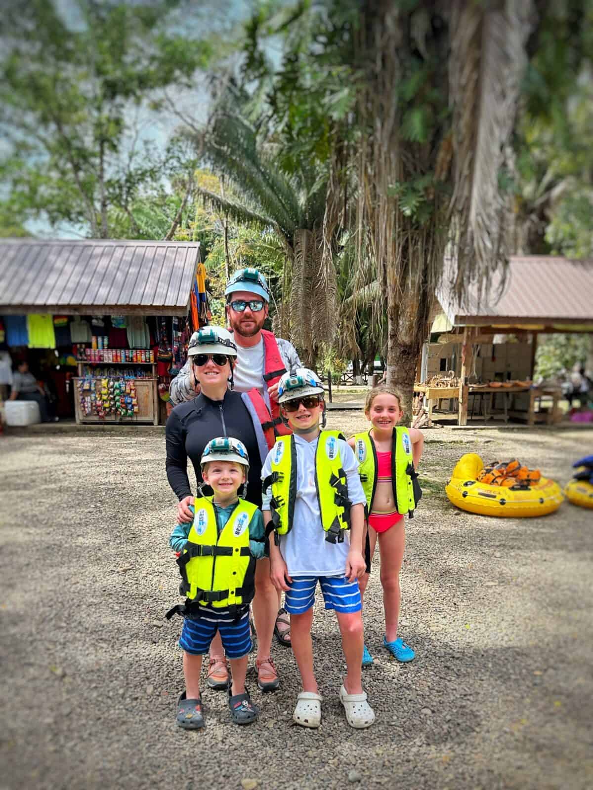 family ready to go cave tubing in Belize